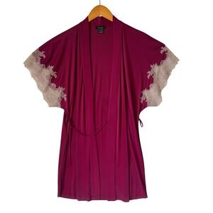 Natori Small Kimono Robe Pink Wrap Short Lace Sleeves Feminine Romantic No Belt